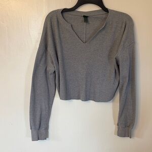 Wild Fable Gray Cropped V-Neck Long Sleeve Top - Size Large